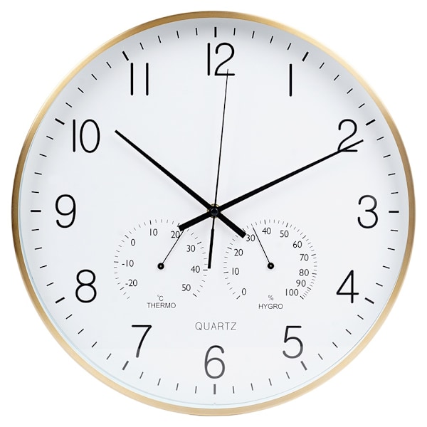 Vægur med termometer og hygrometer hvidguld 38 cm