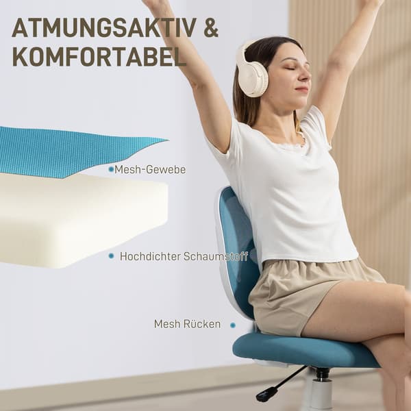 Ergonomisk kontorstol, justerbar højde, blåt net