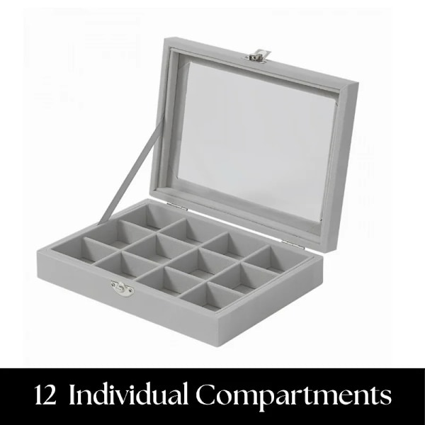 Herzberg HG-05309: Elegant smyckeorganisator i glaslock med 12 fack