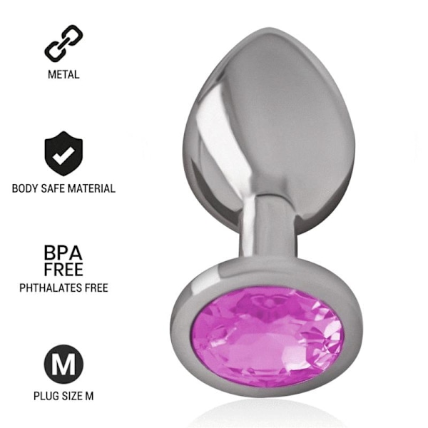 Intense - Aluminium metall analplugg med rosa kristall storlek M