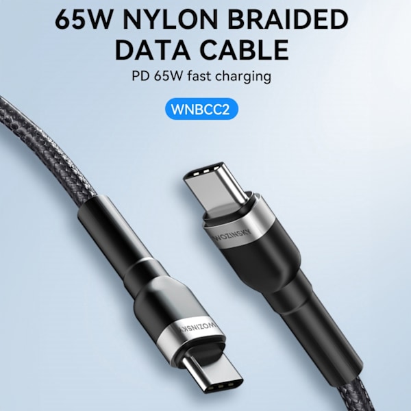 Flettet kabel USB-C - USB-C PD 65W 2m sort