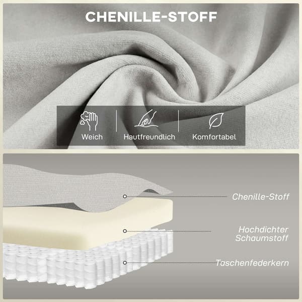 Chenille-soffa med två setar, krämfärgad, 24 cm dyna, hög rygg
