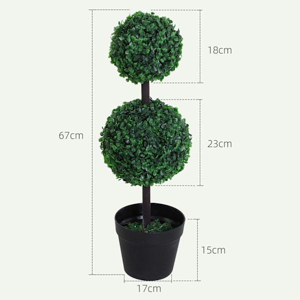 Kunstige planter Sæt med 2 Stor 67 cm kunstig plante med 2 kugler, kunstigt plasttræ i krukke, kunstigt træ som ægte til stue soveværelse Kontorhave M