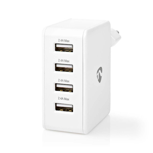 Väggladdare | 24 W | Snabbladdnings funktion | 4x 2.4 A | Antal utgångar: 4 | 4x USB-A | Utan kabel | Single Voltage Output