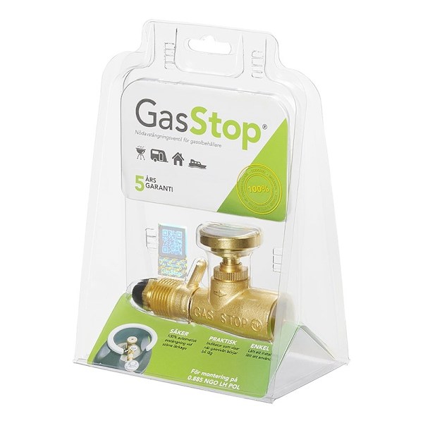 GasStop nödavstängningsventil för propangasflaskor SE 0.885 NGO LH POL (G.10) 6p i displaybox