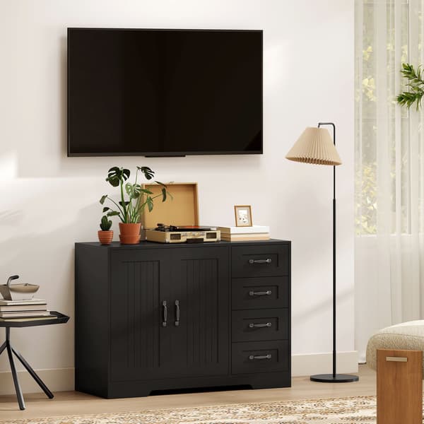 Skænk, moderne stil, 4 skuffer, 1 skab, sort