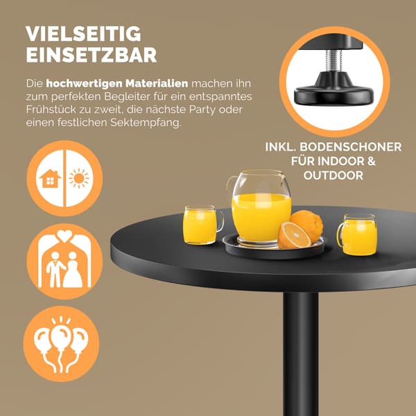 Højdejusterbart barbord i sort aluminium, 60 cm diameter