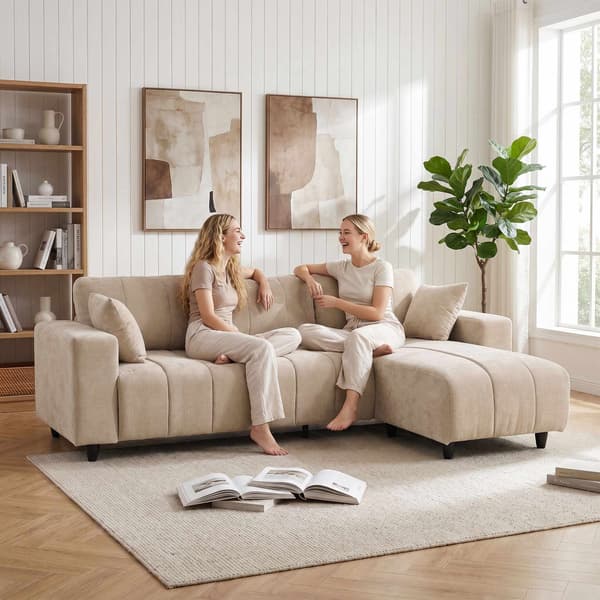 L-formad beige soffa med vändbar schäslong, 4-sits