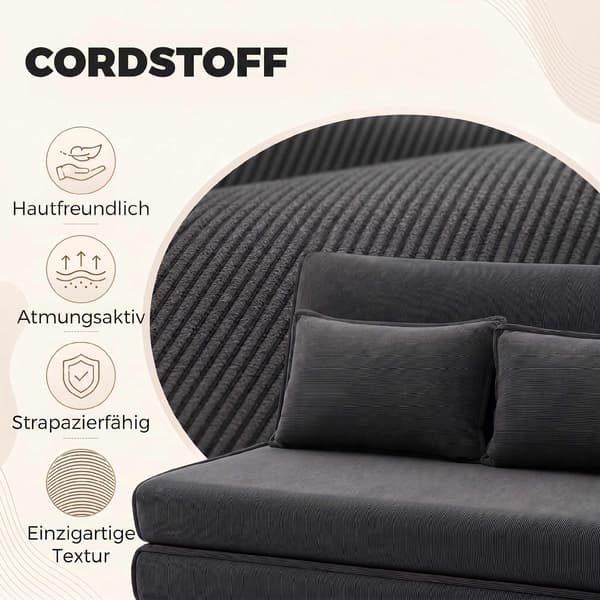 Konvertibel golvbäddsoffa, justerbart ryggstöd, manchester, mörkgrå