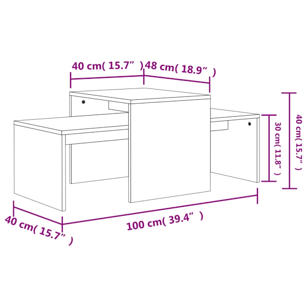 Sofabordssæt betongrå 100x48x40 cm konstrueret træ