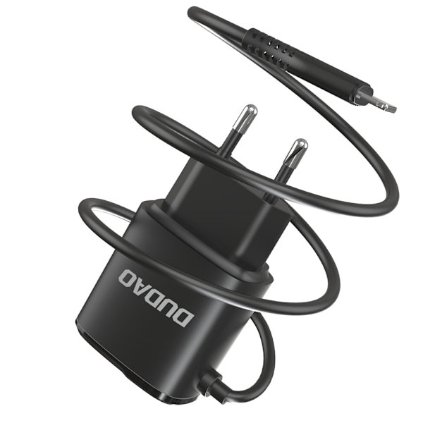 2x USB vægoplader med indbygget kabel til iPhone Lightning 12W sort