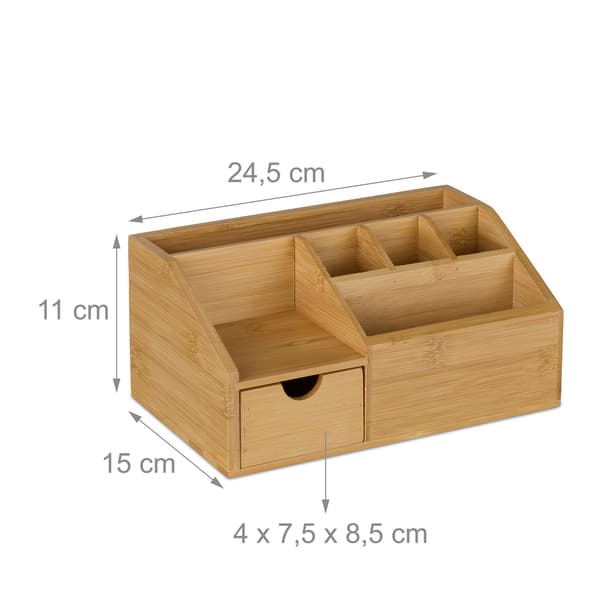 Bambu skrivbordsarrangör med låda, 6 fack