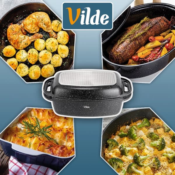 Granitugn med lock, 5,5+2,5 l, non-stick