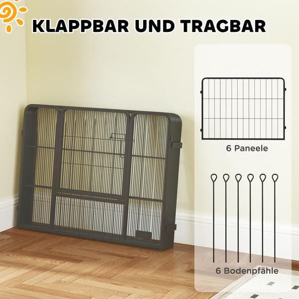 Hundehegn, indhegning til kæledyr, 6 paneler, stål, foldbar, grå