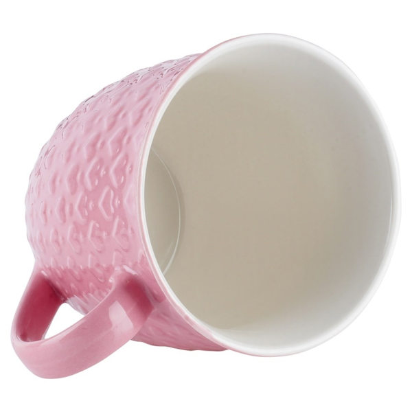 Pink keramisk krus med hjerter, tåler mikroovn og opvaskemaskine
