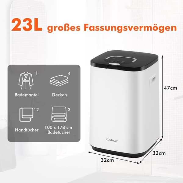 Handduksvärmare 23L med timer och LED-display, vit