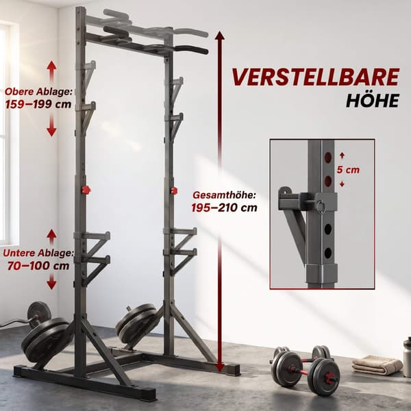 Justerbar knäböjsställning med pull-up-stång, 200 kg, svart