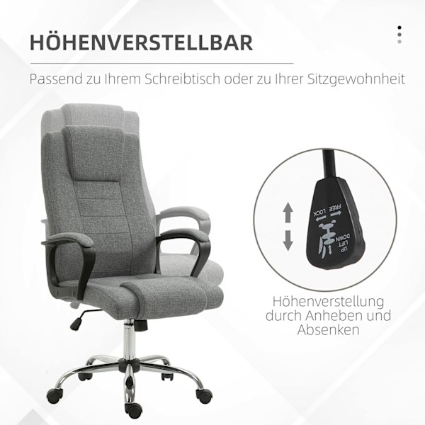 Kontorstol Computerstol Med Vippefunktion Nakkestøtte Ergonomisk Skrivebordsstol Drejelig Højdejusterbar Linned Touch 62X62X110-119 Cm
