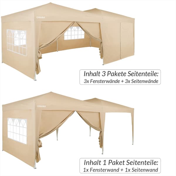 Pavillon sidepaneler sæt, beige, 3x2m, lynlåslukning