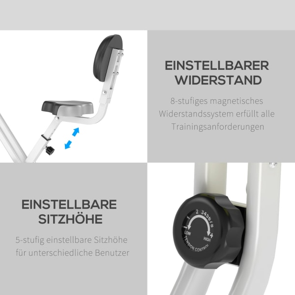 Motionscykel F-Bike Cykeltræner Med 8-Trins Magnetisk Modstand, Højdejusterbar, Stål, Sort + Grå, 43X97X109 Cm