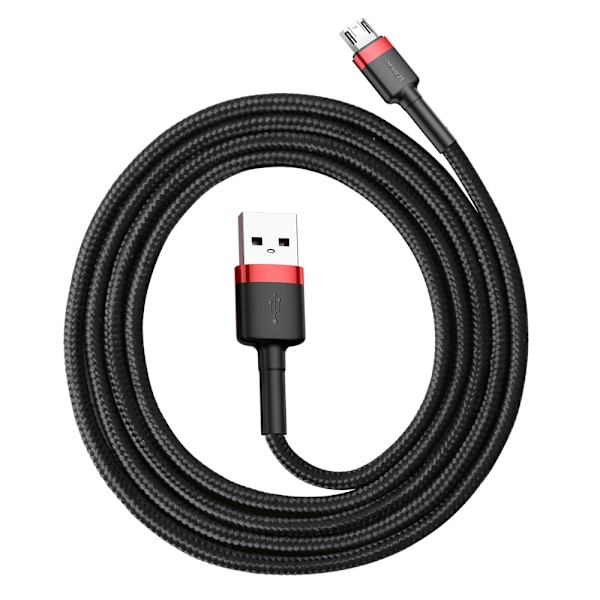 Kestävä joustava kaapeli USB microUSB QC3.0 2.4A 1M musta ja punainen