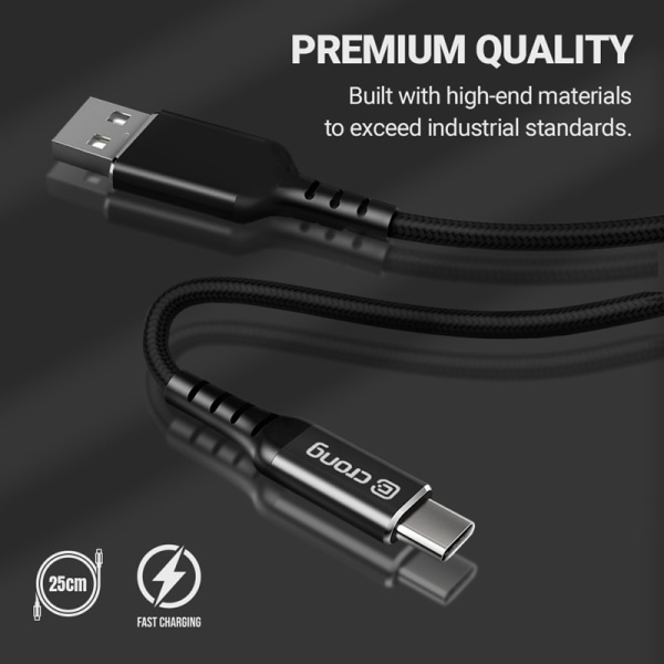 Crong Armor Link - USB-C till USB-C 60W 3A flätad kabel Snabblad