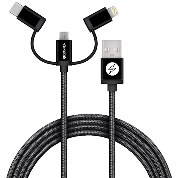 USB-A til Lightning, USB-C og Micro-USB 1,5 m sort