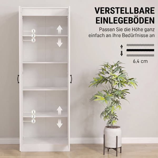 Vitt skafferiskåp med justerbara hyllor, 175 cm