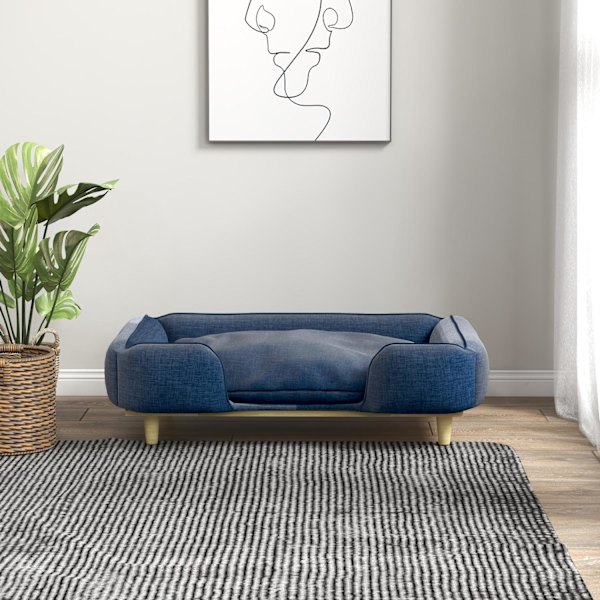 Koiransänky Koiran Tyyny Koirakori Koiran Sohva Puiset Jalat, Polyesteri, Tummansininen, 96 X 66 X 24 Cm