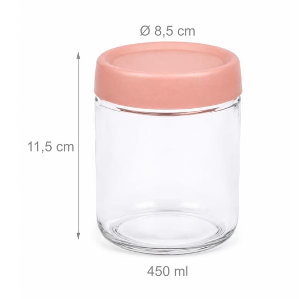 Sæt med 4 syltetøjsglas i glas, 450 ml, pastelfarvede låg