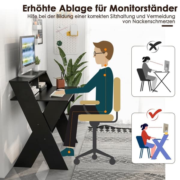 X-format datorbord med låda och bildskärm svart