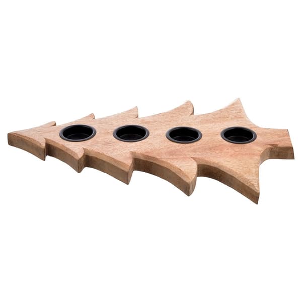 Ljusstake i mangoträ, formad som träd, för 4 värmeljus