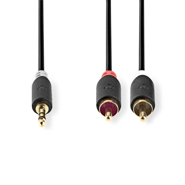 Stereoljudkabel | 3.5 mm Hane | 2x RCA Hane | Guldplaterad | 10.0 m | Rund | Antracit | Låda