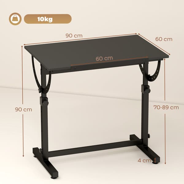 Justerbart ritbord med lutning, svart, 90x60 cm
