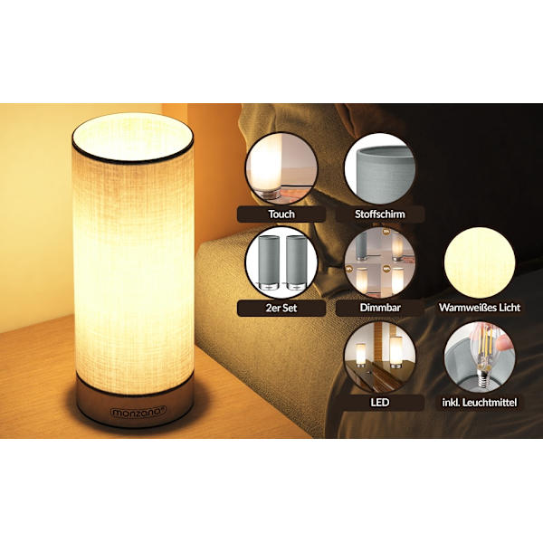 Dimbar bordslampa, touchfunktion, grå, 3 nivåer