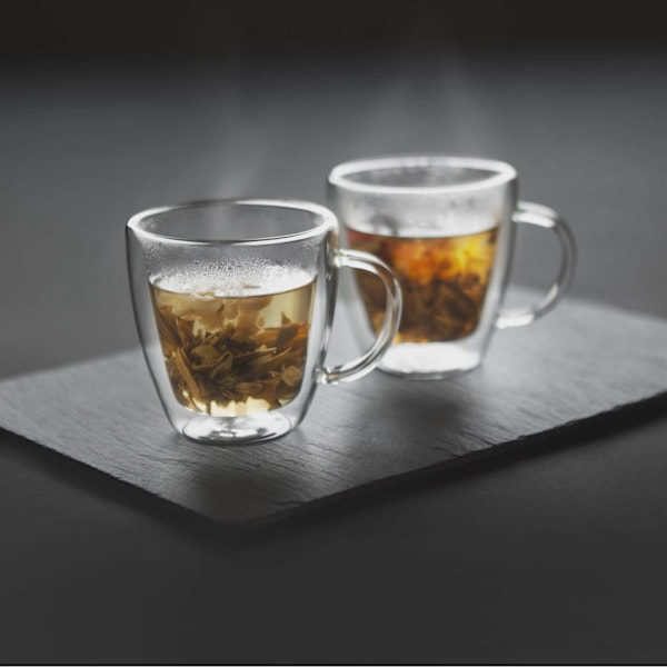 Dobbeltvæggede glaskaffekopper, 25 cl, sæt med 2
