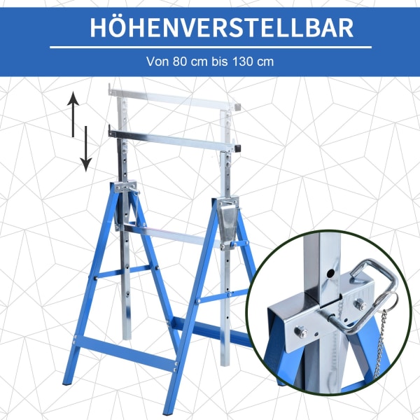 2 X Stilladsbuk, Foldebuk, Højdejusterbar Op Til 200 Kg, Stål, Blå, 68X58X80-130Cm