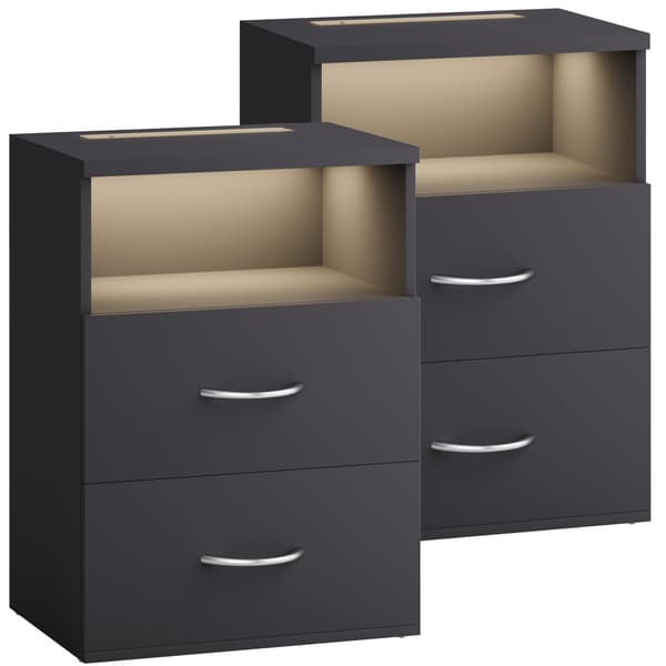 Sängbord set om 2 med LED-belysning, antracit