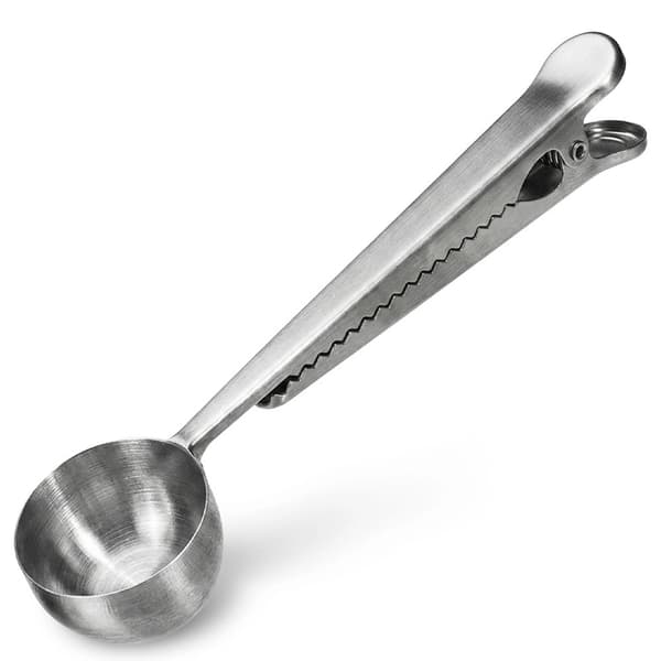 Kaffeskopa i rostfritt stål med klämma, 18 cm