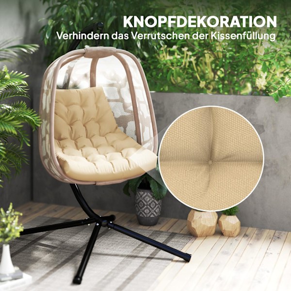 Siddehynde, 120x100 cm stolehynde med ryglæn, 8 cm tykt hyndebetræk, vandafvisende sædehynde til gyngestole og hængekurve, beige