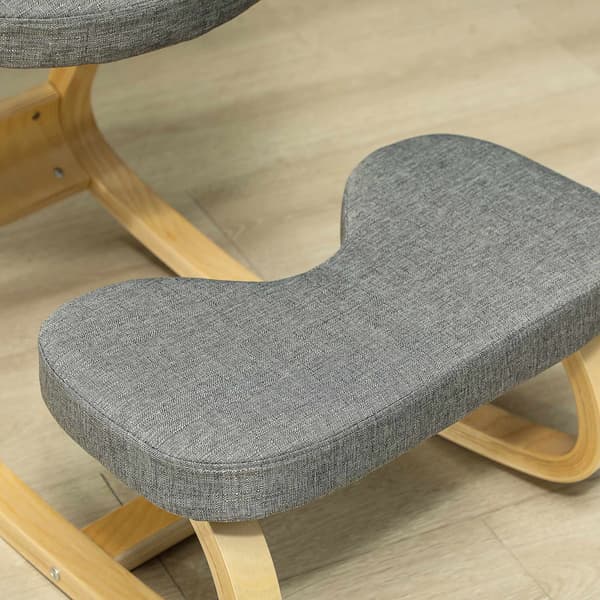 Ergonominen polvistuva tuoli, koivujalusta, harmaa kangas