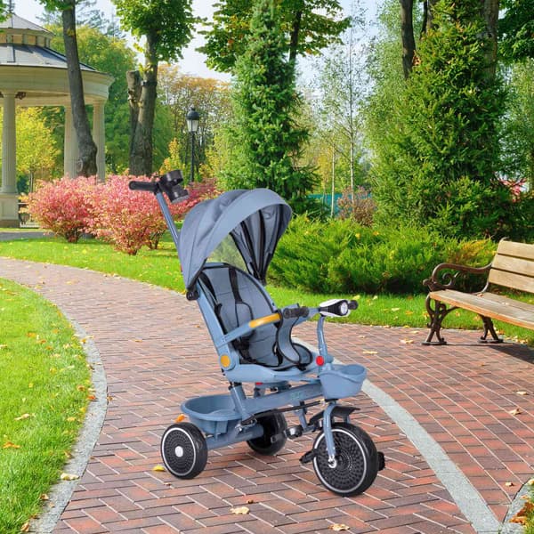 2-i-1 trehjuling barnvagn, vridbart säte, fällbar kapell, blå, ECOTOYS
