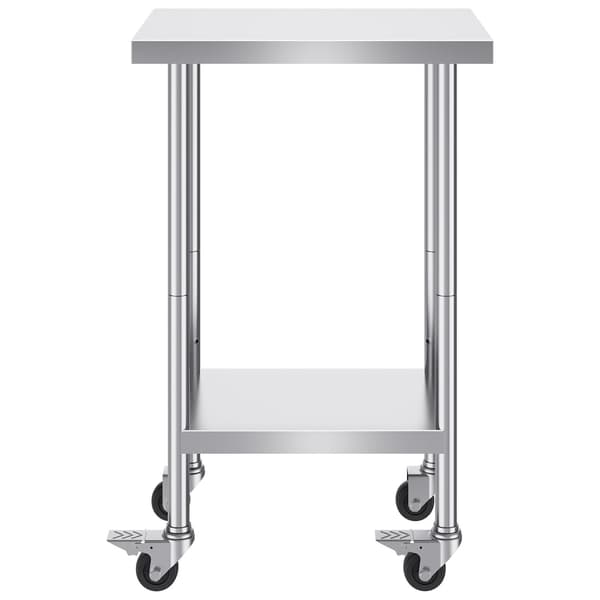 Arbejdsbord i rustfrit stål 24 x 18 tommer, hjul, justerbart i 3 niveauer