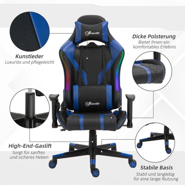 Gamingstol Led Kontorsstol Med Armstöd, Högt Ryggstöd, Ergonomisk, Höjbar Ledstång, 70X57,5X126-136Cm