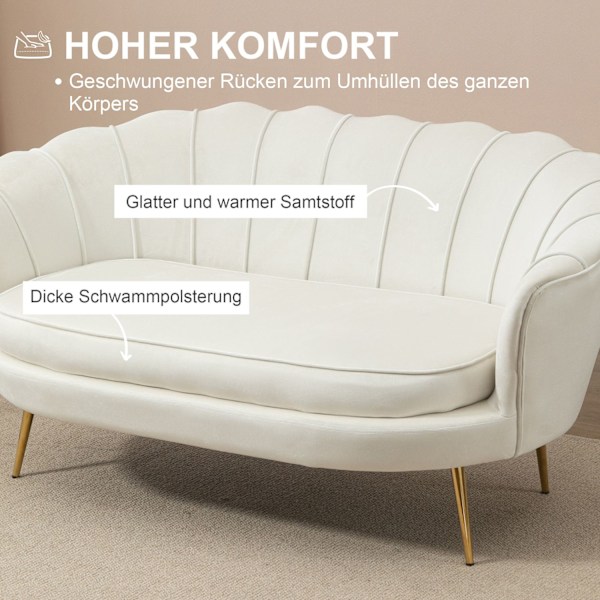 2 Pers. Sofa Sofa Polstret Sofa Loveseat Armlæn Fløjl Op Til 150 Kg Living Room Soveværelse Creme 130X77X77Cm