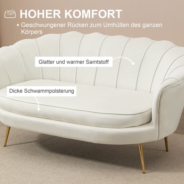2-Sits Soffa Soffa Klädd Soffa Loveseat Armstöd Sammet Upp Till 150 Kg Vardagsrum Sovrum Kräm 130X77X77Cm