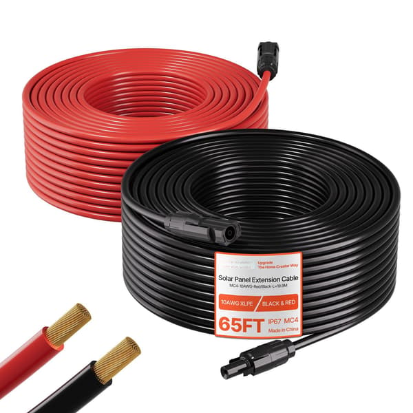 Forlængerkabel til solpanel 10AWG, 19,8 m rød sort, MC4
