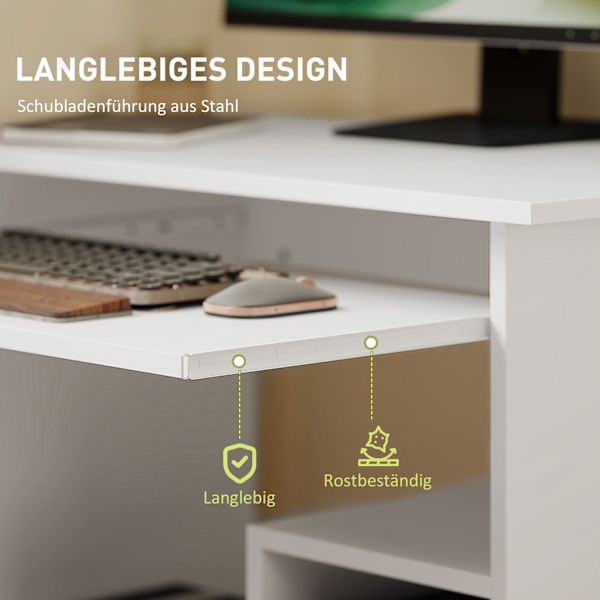 Hvidt computerbord, spånplade, 80 x 45 x 75 cm