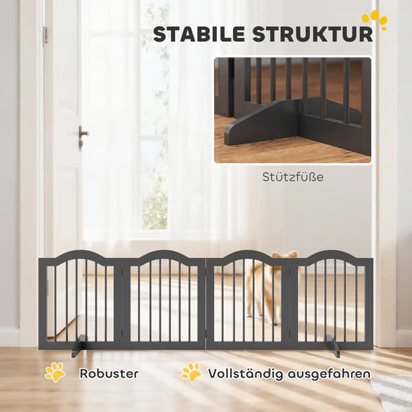 Fritstående hundegitter, foldbart, 4 paneler, 208x29,5x61 cm, sort