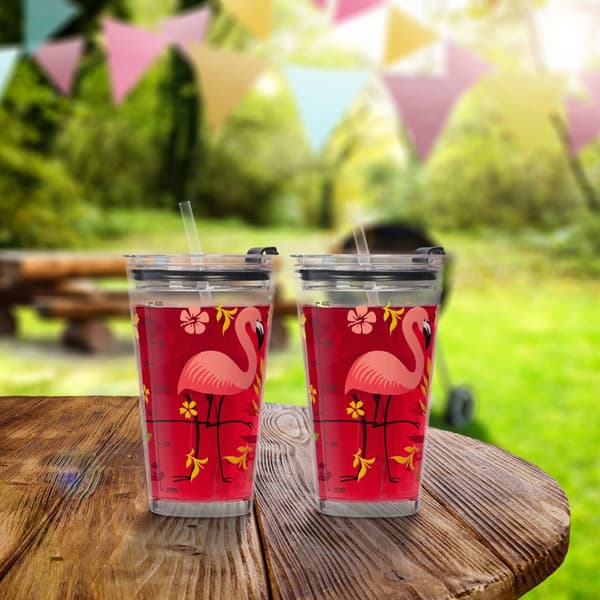 set om 4 dricksglas med flamingomotiv